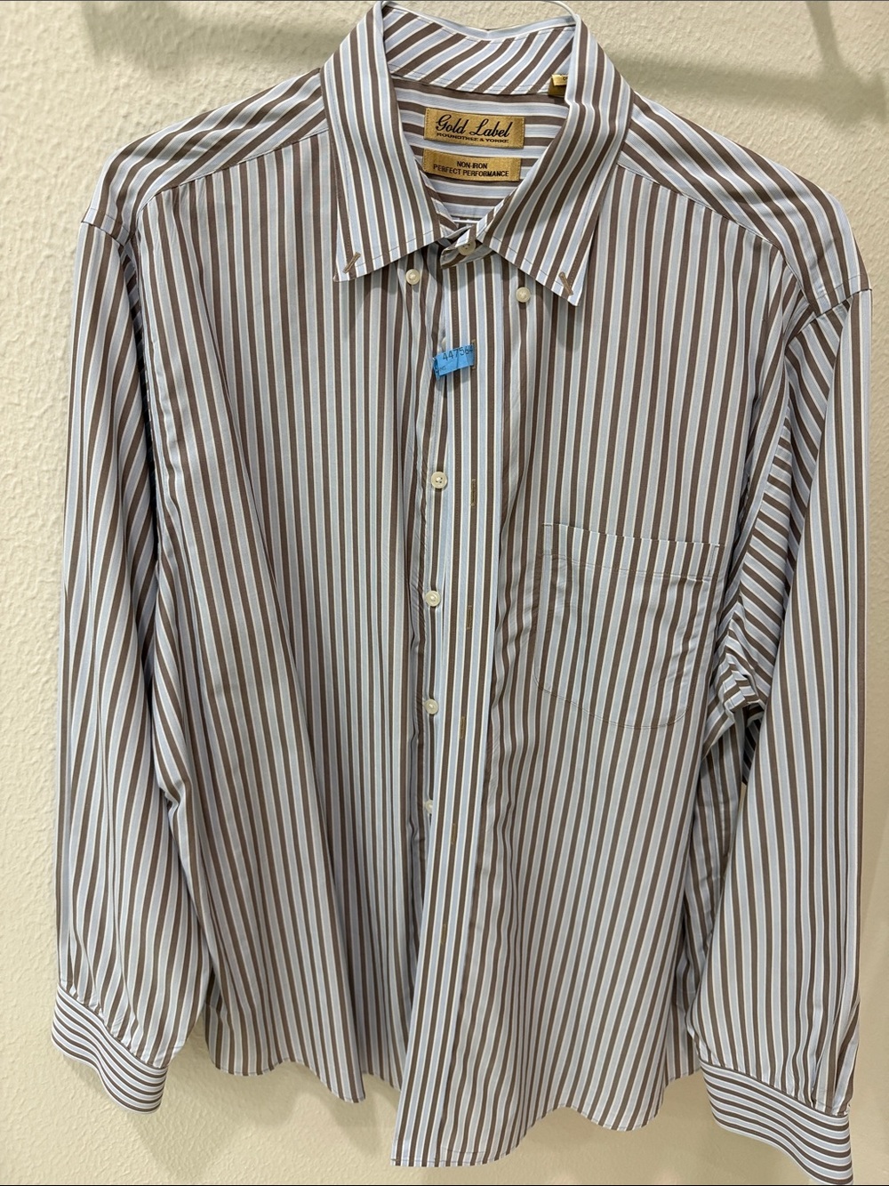 Roundtree & Yorke Brown, Blue and White Striped Dress Shirt  XL